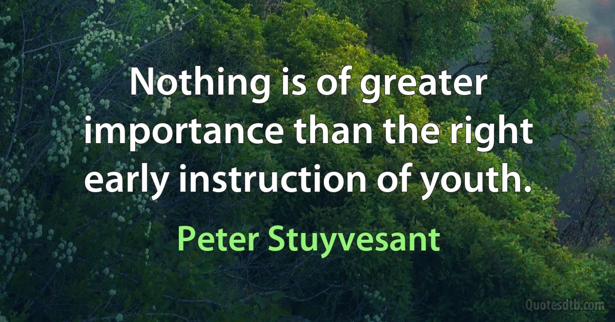 Nothing is of greater importance than the right early instruction of youth. (Peter Stuyvesant)