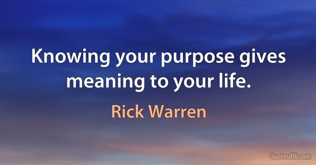 Knowing your purpose gives meaning to your life. (Rick Warren)