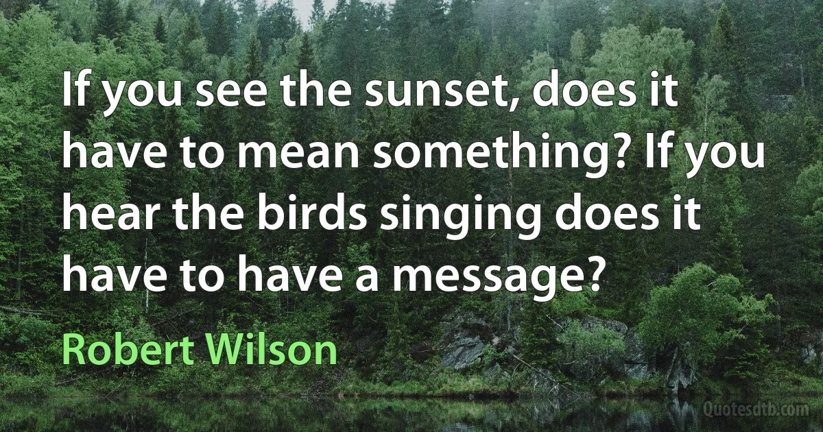 If you see the sunset, does it have to mean something? If you hear the birds singing does it have to have a message? (Robert Wilson)