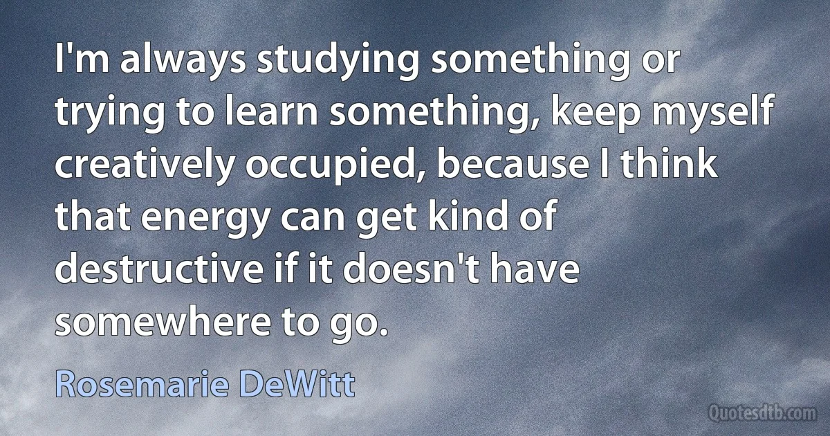 I'm always studying something or trying to learn something, keep myself creatively occupied, because I think that energy can get kind of destructive if it doesn't have somewhere to go. (Rosemarie DeWitt)