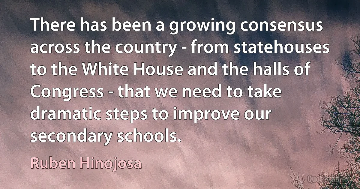 There has been a growing consensus across the country - from statehouses to the White House and the halls of Congress - that we need to take dramatic steps to improve our secondary schools. (Ruben Hinojosa)