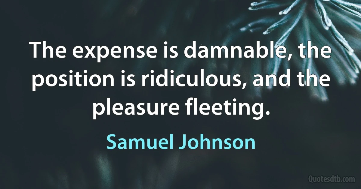 The expense is damnable, the position is ridiculous, and the pleasure fleeting. (Samuel Johnson)