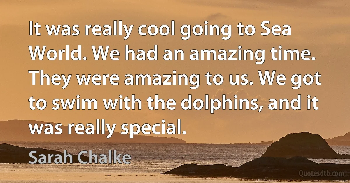 It was really cool going to Sea World. We had an amazing time. They were amazing to us. We got to swim with the dolphins, and it was really special. (Sarah Chalke)