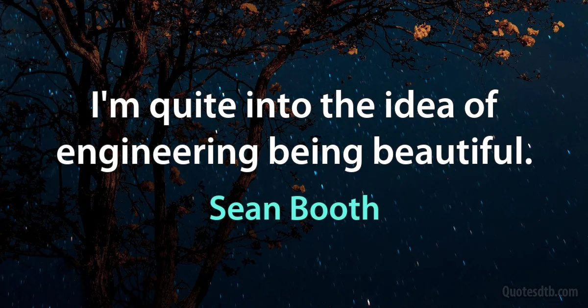 I'm quite into the idea of engineering being beautiful. (Sean Booth)