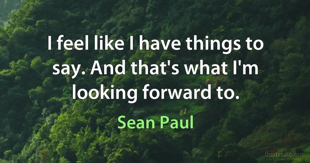 I feel like I have things to say. And that's what I'm looking forward to. (Sean Paul)