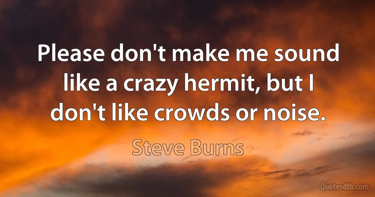 Please don't make me sound like a crazy hermit, but I don't like crowds or noise. (Steve Burns)