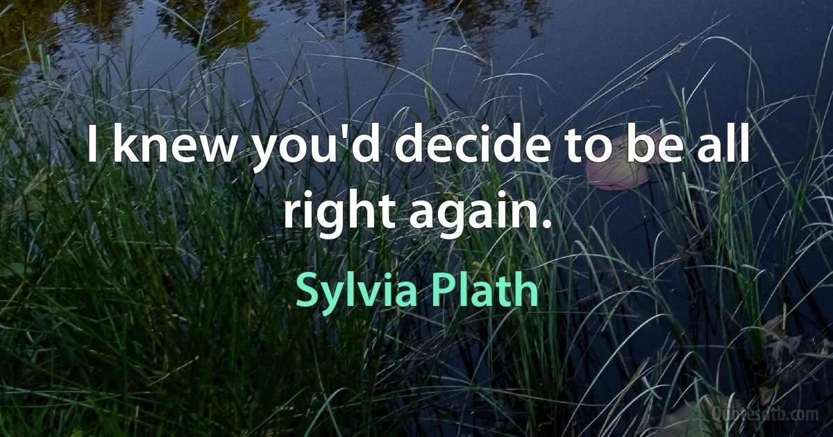 I knew you'd decide to be all right again. (Sylvia Plath)