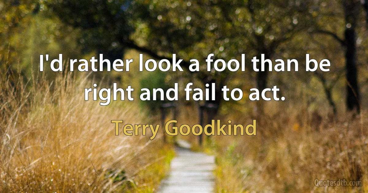 I'd rather look a fool than be right and fail to act. (Terry Goodkind)