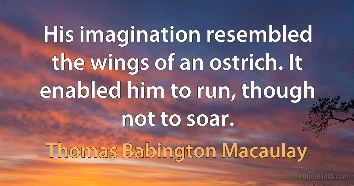 His imagination resembled the wings of an ostrich. It enabled him to run, though not to soar. (Thomas Babington Macaulay)