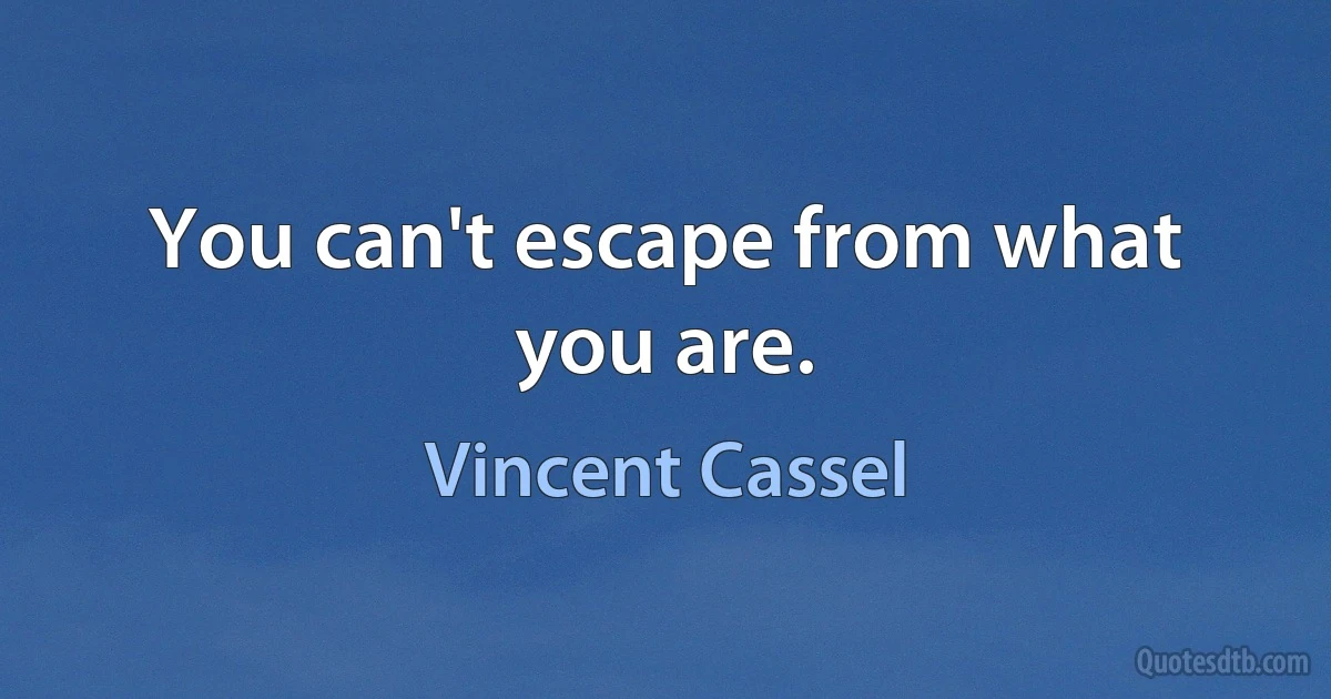 You can't escape from what you are. (Vincent Cassel)