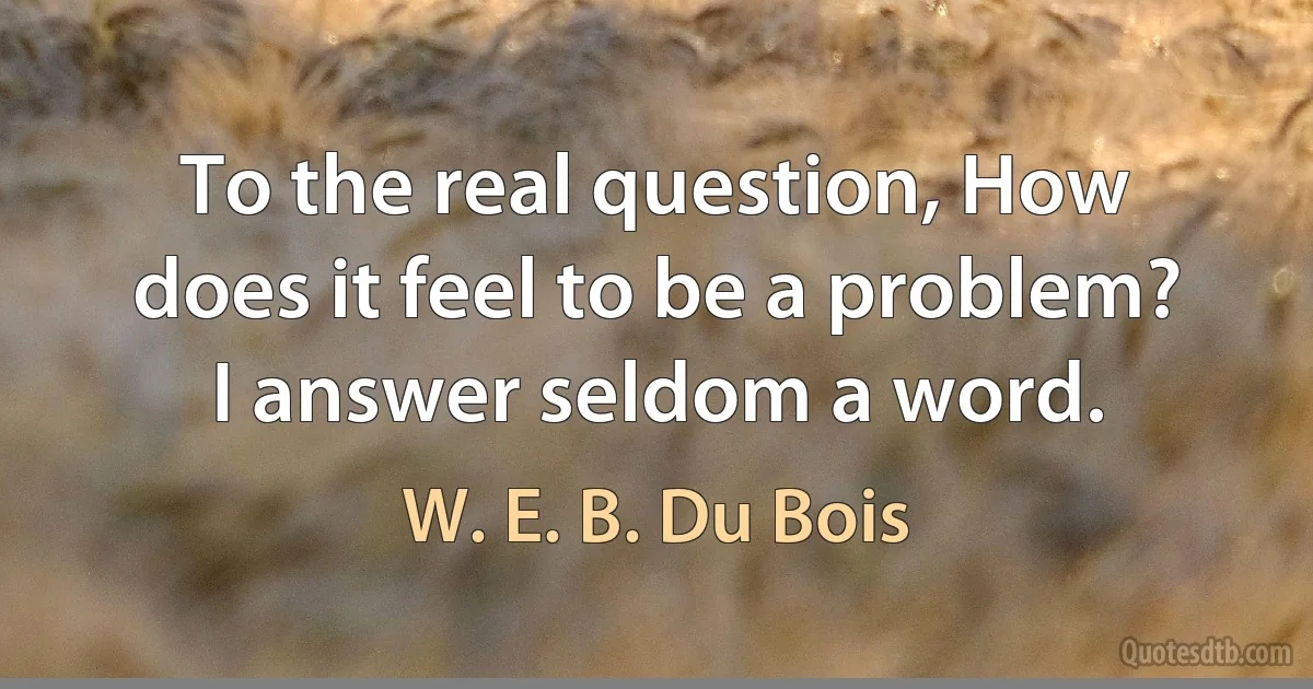 To the real question, How does it feel to be a problem? I answer seldom a word. (W. E. B. Du Bois)