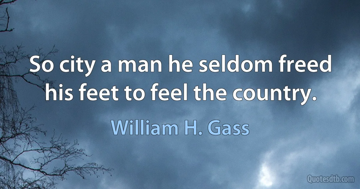 So city a man he seldom freed his feet to feel the country. (William H. Gass)