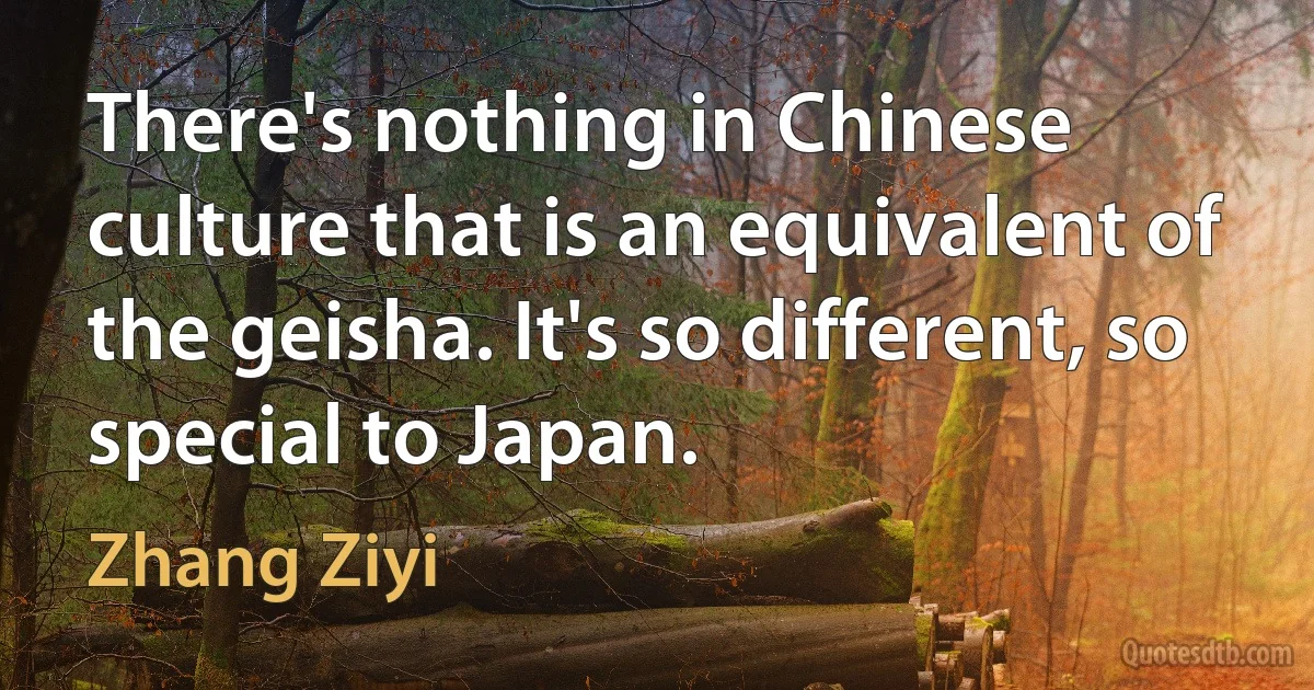 There's nothing in Chinese culture that is an equivalent of the geisha. It's so different, so special to Japan. (Zhang Ziyi)