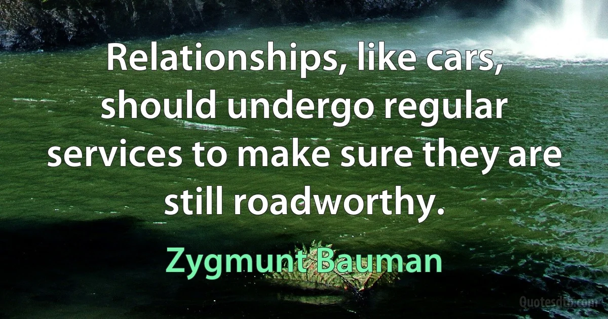 Relationships, like cars, should undergo regular services to make sure they are still roadworthy. (Zygmunt Bauman)