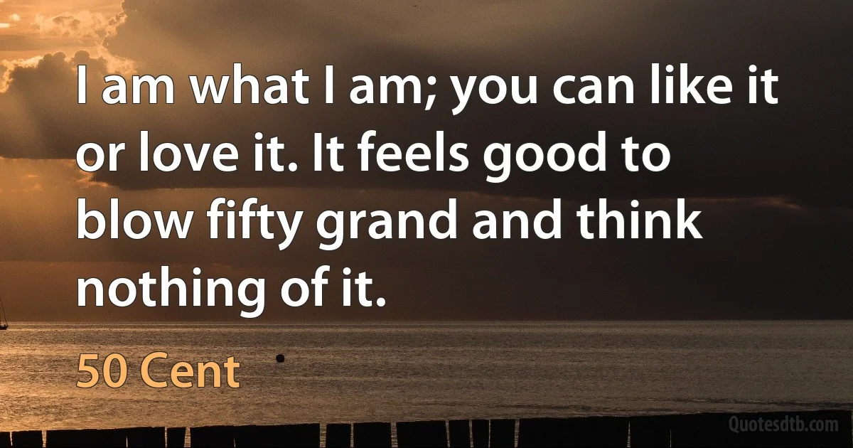 I am what I am; you can like it or love it. It feels good to blow fifty grand and think nothing of it. (50 Cent)