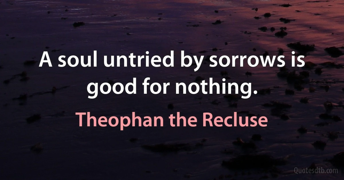 A soul untried by sorrows is good for nothing. (Theophan the Recluse)