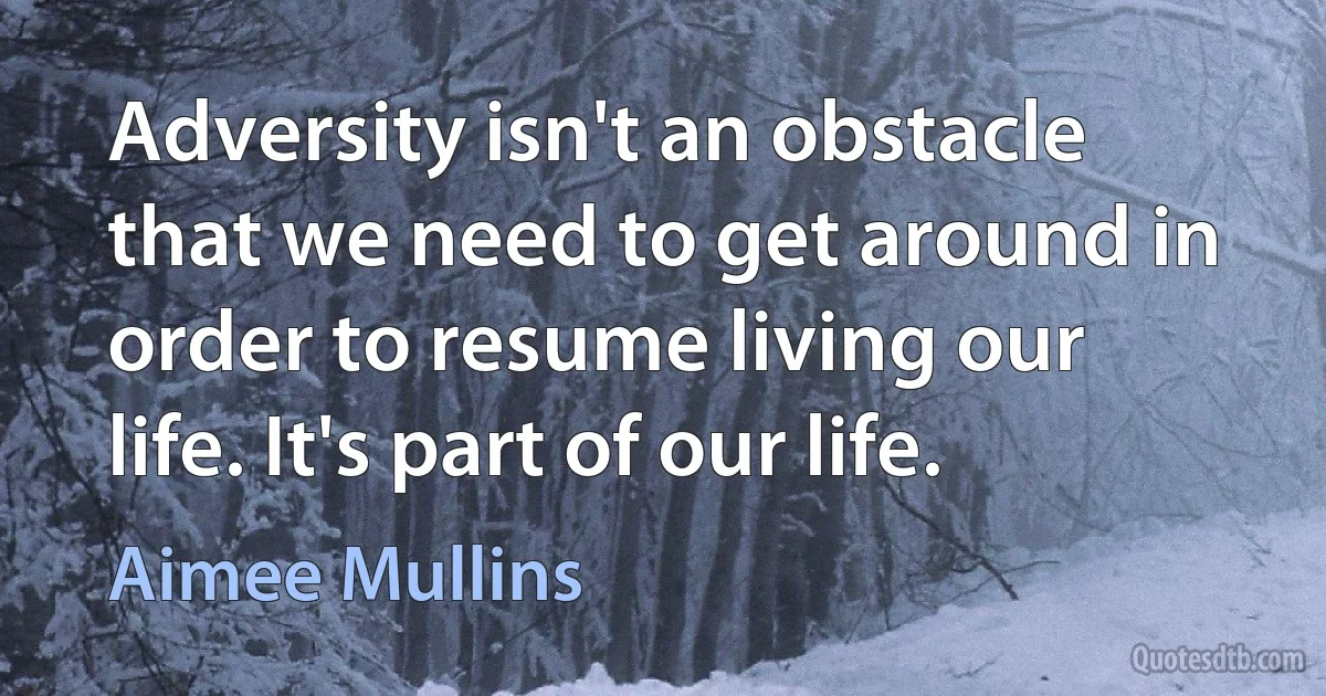 Adversity isn't an obstacle that we need to get around in order to resume living our life. It's part of our life. (Aimee Mullins)