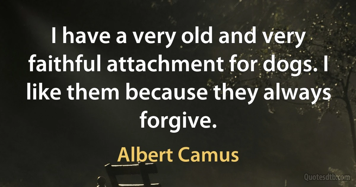 I have a very old and very faithful attachment for dogs. I like them because they always forgive. (Albert Camus)