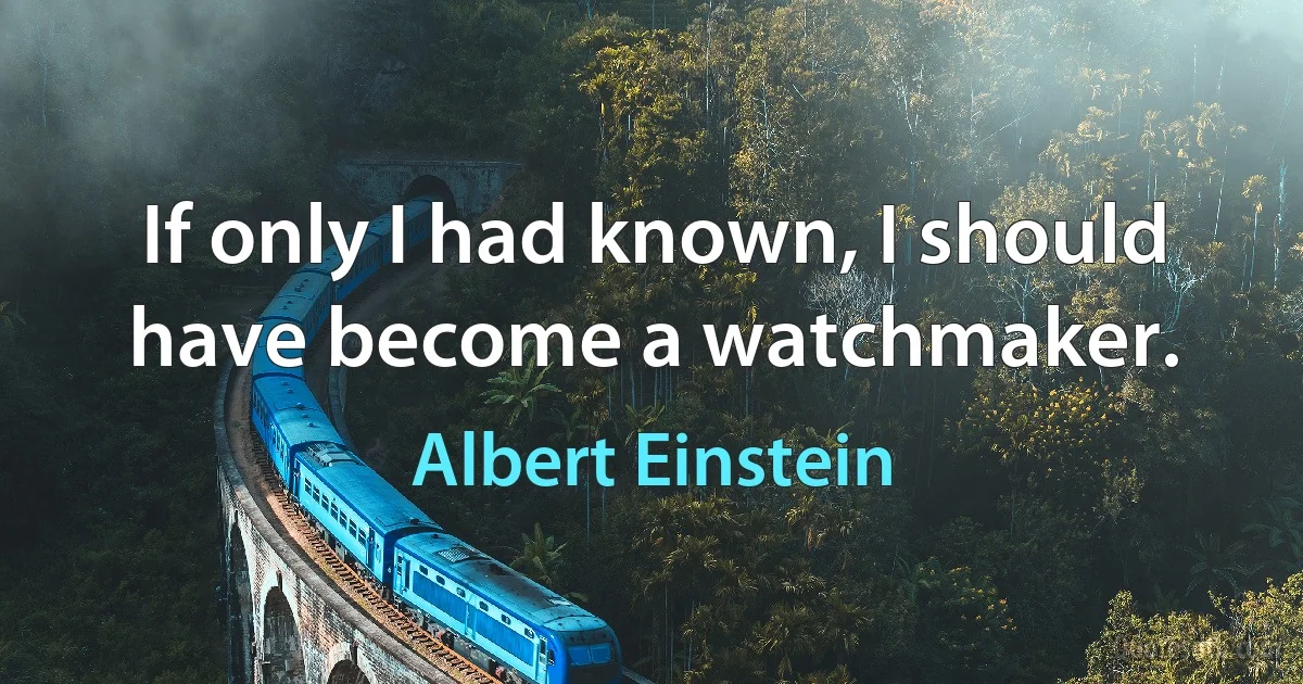 If only I had known, I should have become a watchmaker. (Albert Einstein)