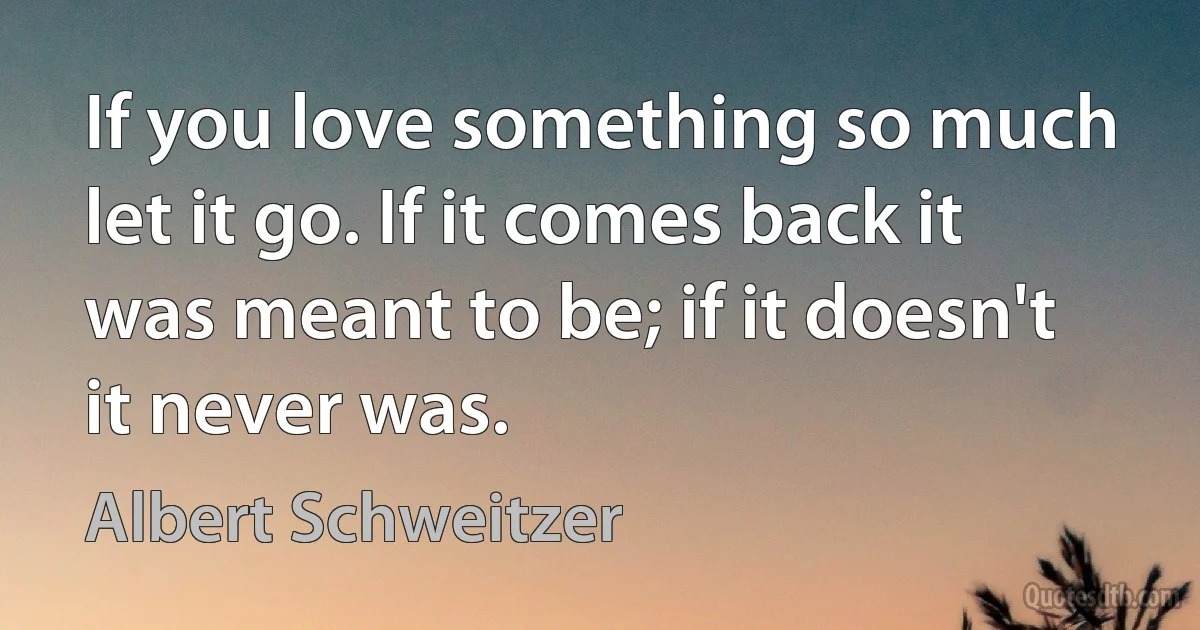 If you love something so much let it go. If it comes back it was meant to be; if it doesn't it never was. (Albert Schweitzer)