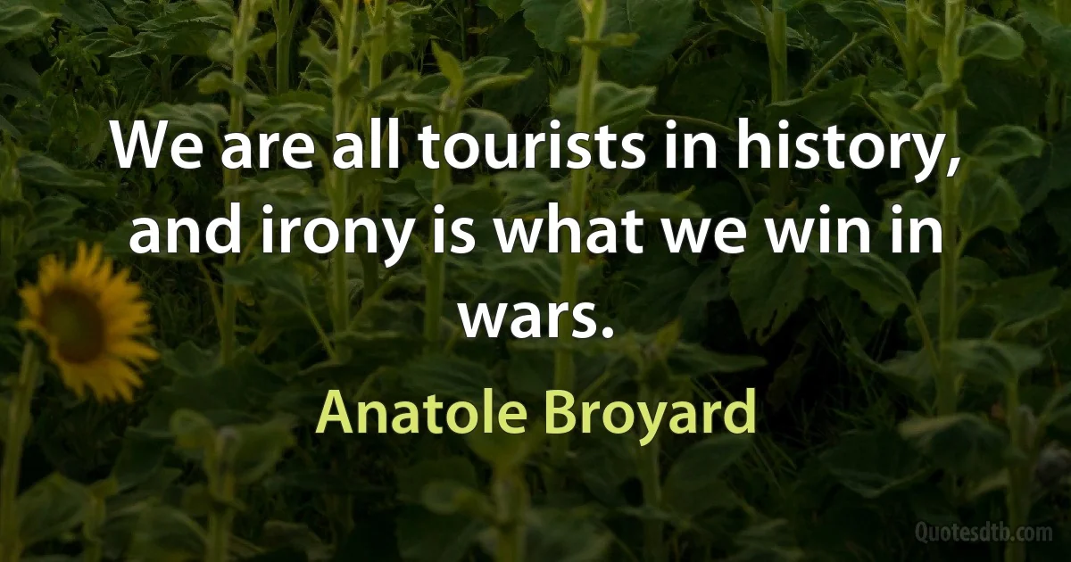 We are all tourists in history, and irony is what we win in wars. (Anatole Broyard)