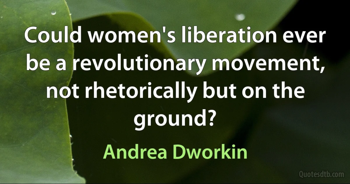 Could women's liberation ever be a revolutionary movement, not rhetorically but on the ground? (Andrea Dworkin)