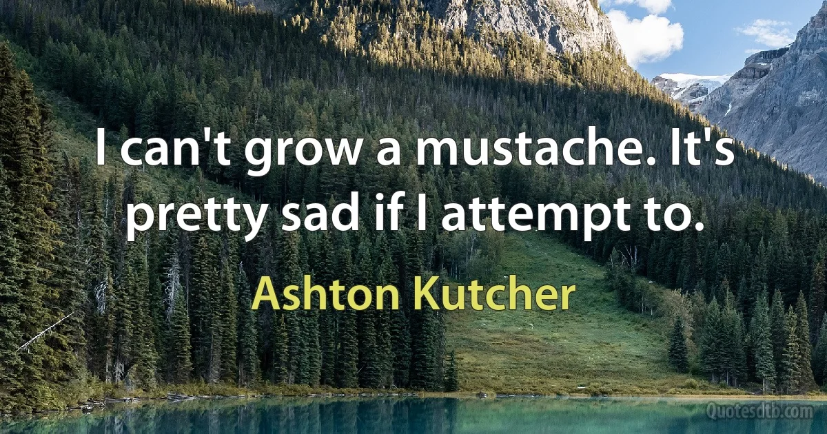 I can't grow a mustache. It's pretty sad if I attempt to. (Ashton Kutcher)