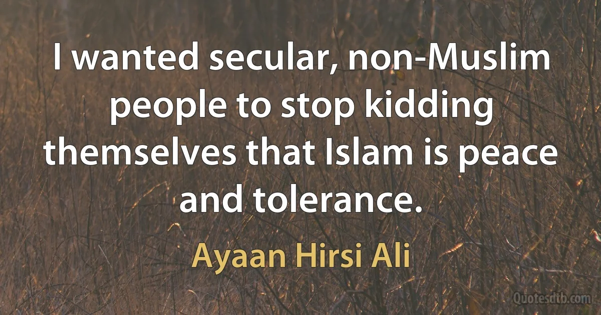 I wanted secular, non-Muslim people to stop kidding themselves that Islam is peace and tolerance. (Ayaan Hirsi Ali)