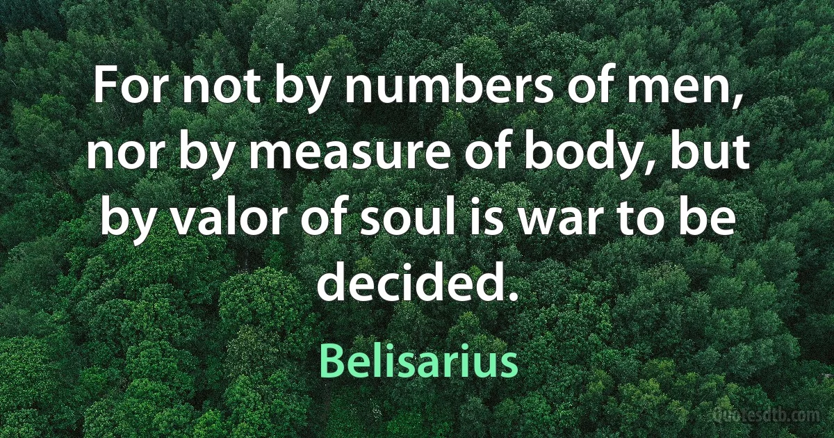 For not by numbers of men, nor by measure of body, but by valor of soul is war to be decided. (Belisarius)