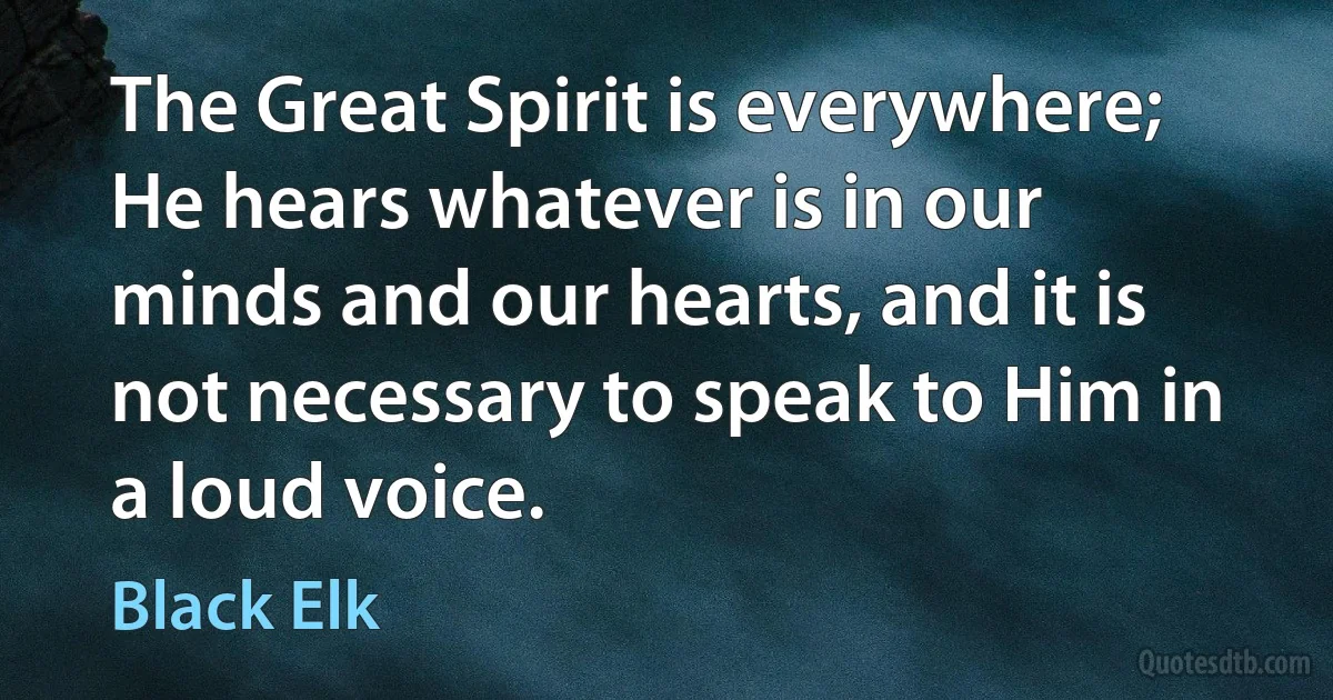 The Great Spirit is everywhere; He hears whatever is in our minds and our hearts, and it is not necessary to speak to Him in a loud voice. (Black Elk)