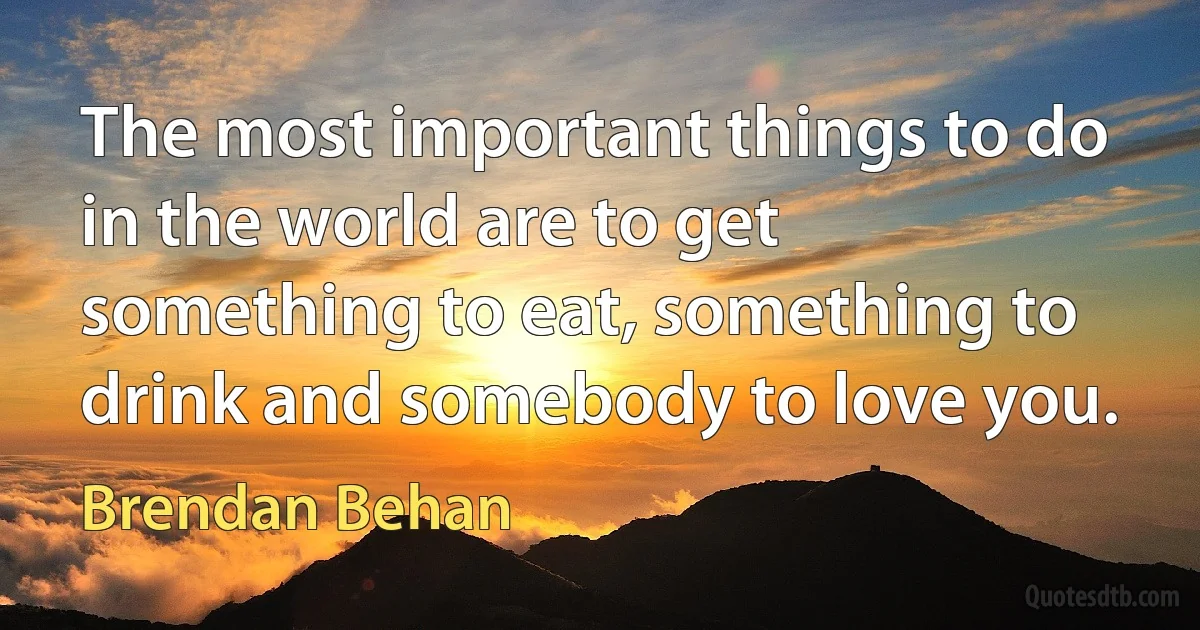 The most important things to do in the world are to get something to eat, something to drink and somebody to love you. (Brendan Behan)