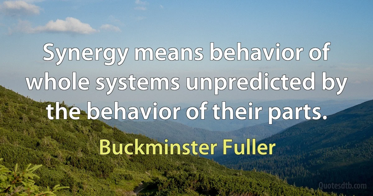 Synergy means behavior of whole systems unpredicted by the behavior of their parts. (Buckminster Fuller)