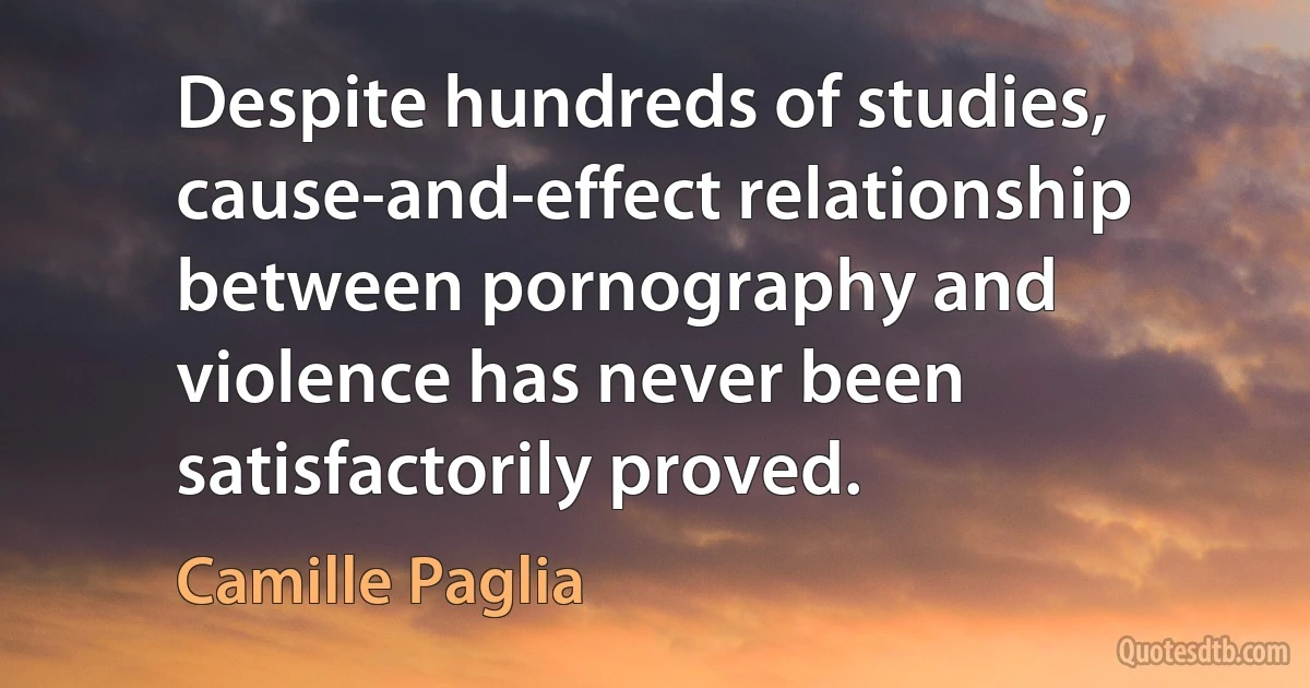 Despite hundreds of studies, cause-and-effect relationship between pornography and violence has never been satisfactorily proved. (Camille Paglia)