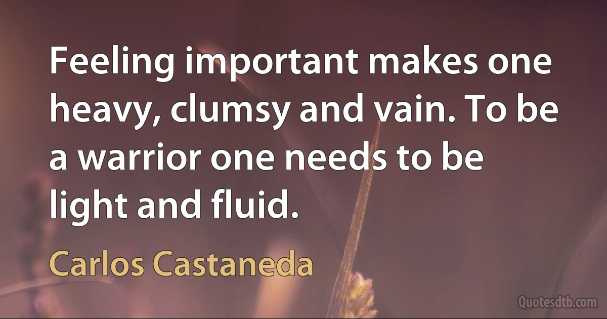 Feeling important makes one heavy, clumsy and vain. To be a warrior one needs to be light and fluid. (Carlos Castaneda)