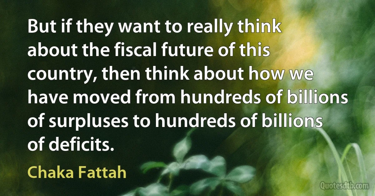 But if they want to really think about the fiscal future of this country, then think about how we have moved from hundreds of billions of surpluses to hundreds of billions of deficits. (Chaka Fattah)