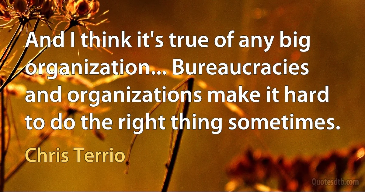 And I think it's true of any big organization... Bureaucracies and organizations make it hard to do the right thing sometimes. (Chris Terrio)