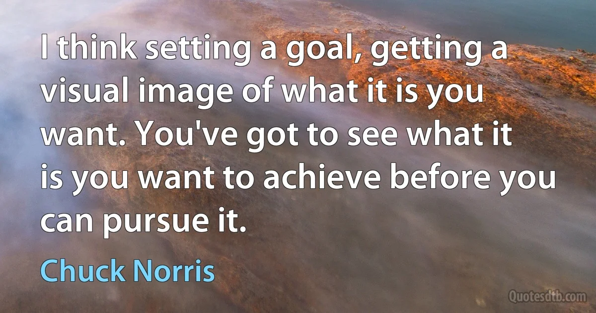 I think setting a goal, getting a visual image of what it is you want. You've got to see what it is you want to achieve before you can pursue it. (Chuck Norris)