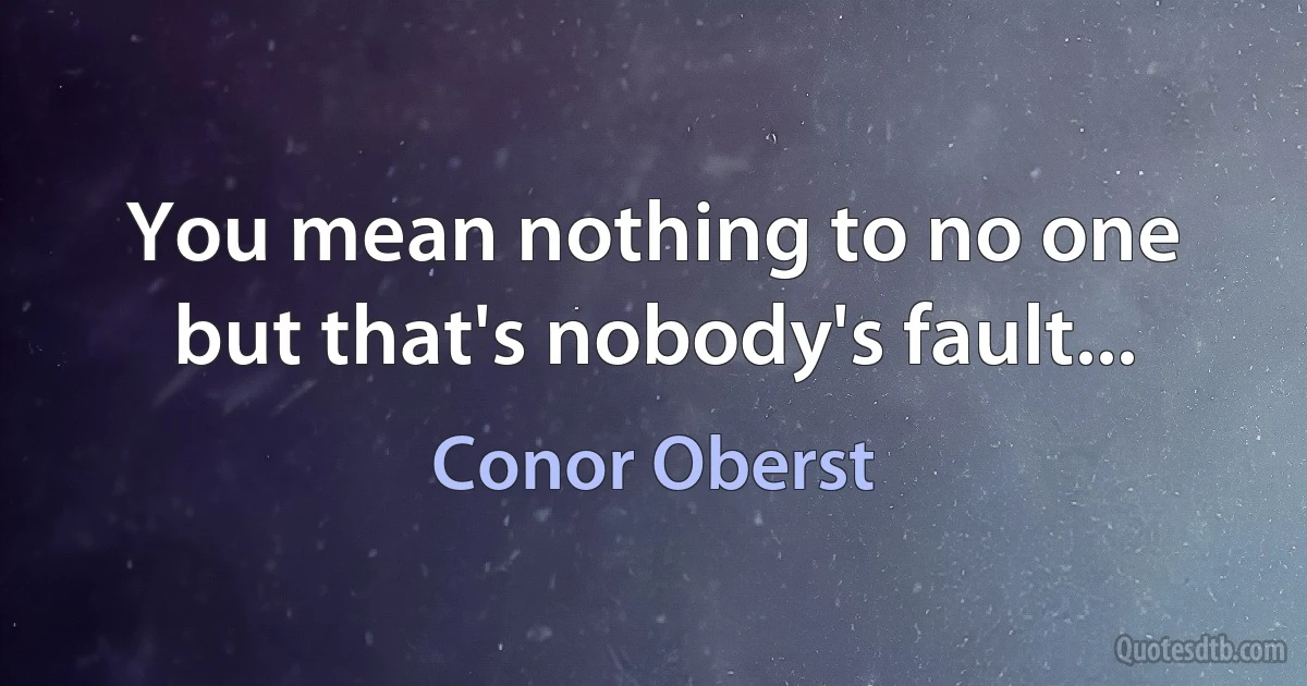 You mean nothing to no one but that's nobody's fault... (Conor Oberst)