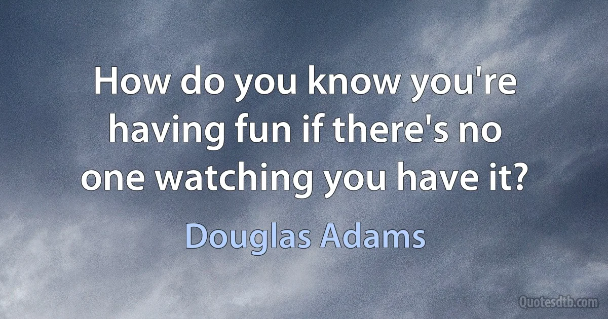 How do you know you're having fun if there's no one watching you have it? (Douglas Adams)