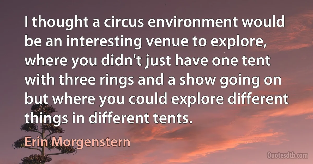 I thought a circus environment would be an interesting venue to explore, where you didn't just have one tent with three rings and a show going on but where you could explore different things in different tents. (Erin Morgenstern)