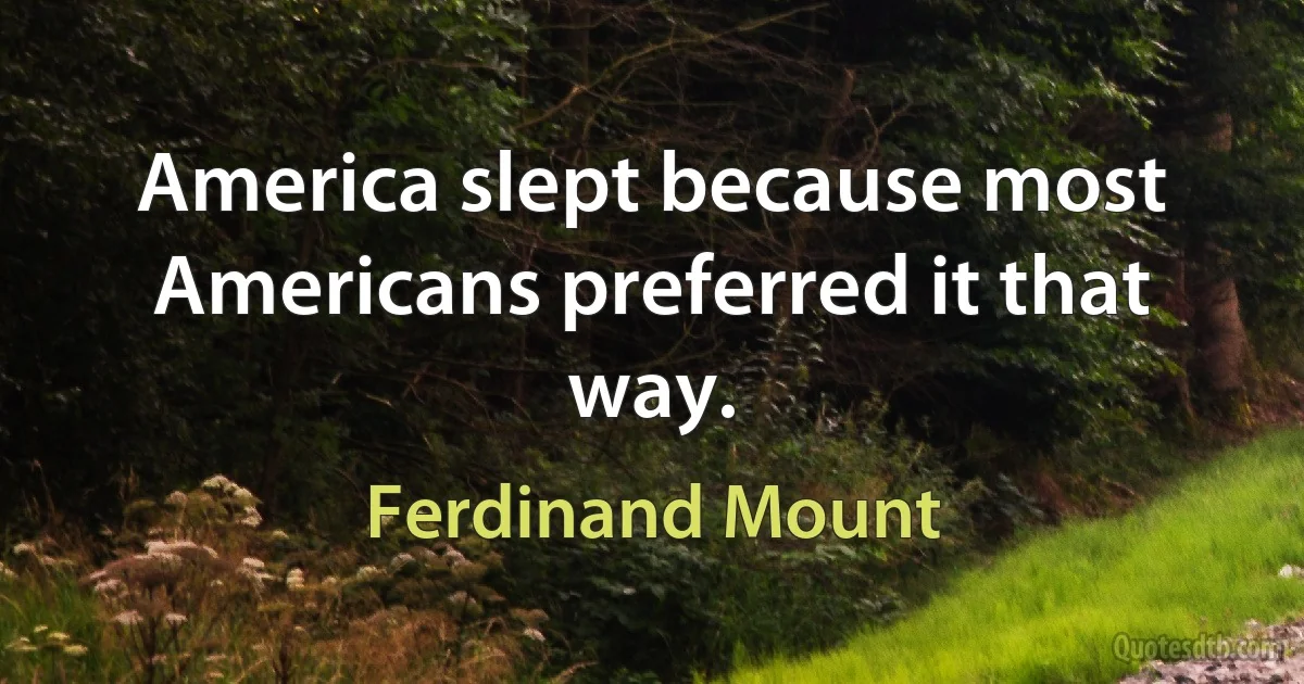 America slept because most Americans preferred it that way. (Ferdinand Mount)