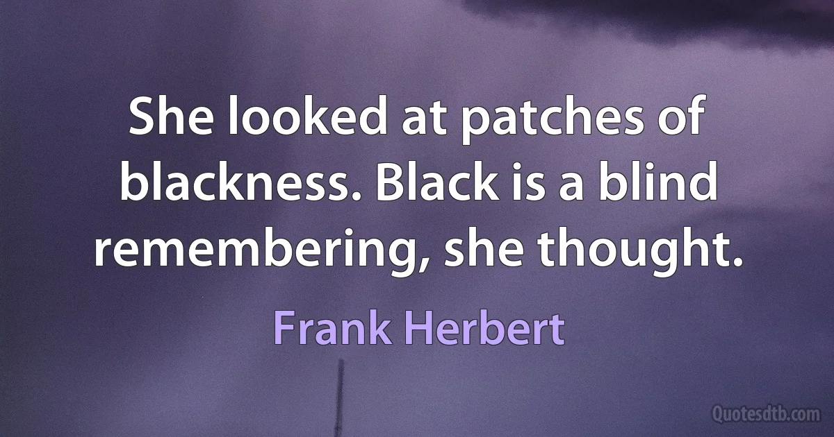 She looked at patches of blackness. Black is a blind remembering, she thought. (Frank Herbert)