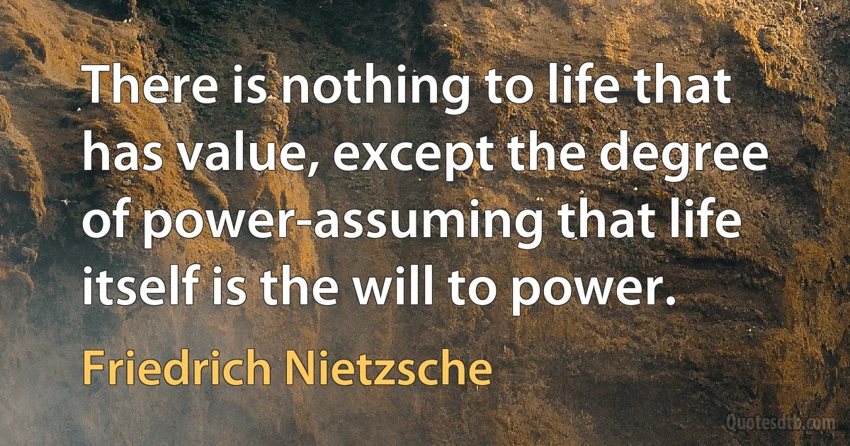 There is nothing to life that has value, except the degree of power-assuming that life itself is the will to power. (Friedrich Nietzsche)