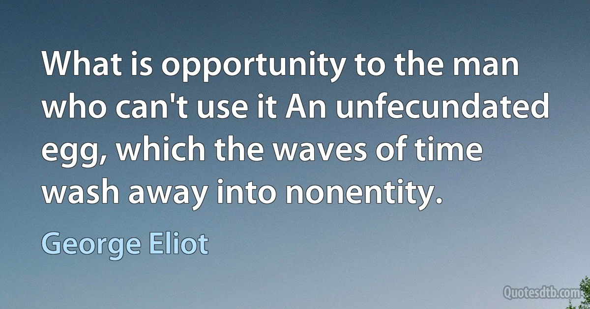 What is opportunity to the man who can't use it An unfecundated egg, which the waves of time wash away into nonentity. (George Eliot)