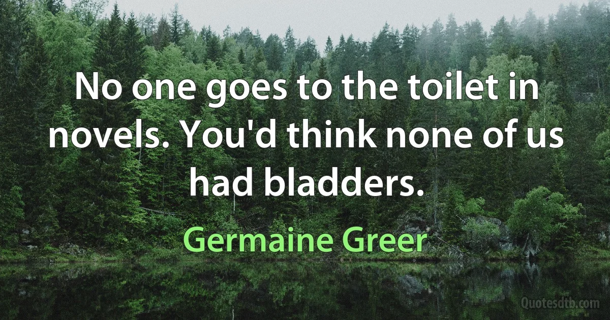 No one goes to the toilet in novels. You'd think none of us had bladders. (Germaine Greer)