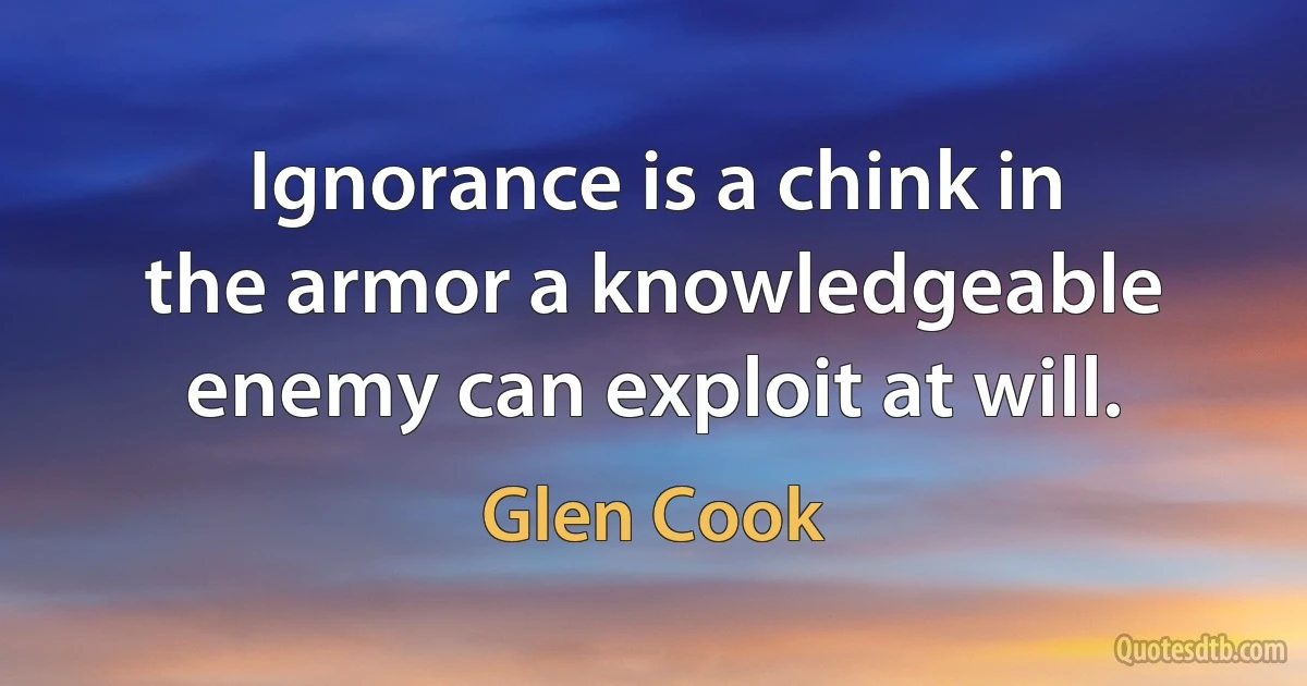 Ignorance is a chink in the armor a knowledgeable enemy can exploit at will. (Glen Cook)