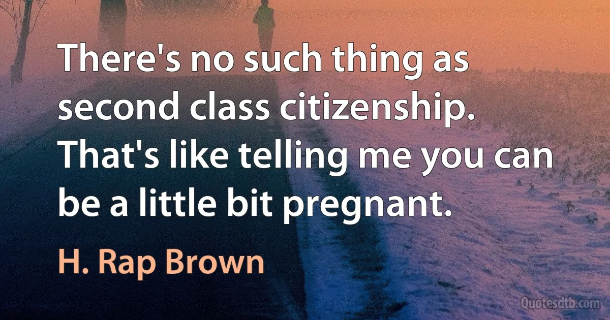 There's no such thing as second class citizenship. That's like telling me you can be a little bit pregnant. (H. Rap Brown)