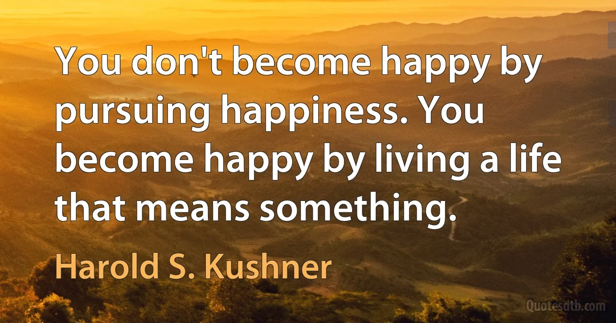 You don't become happy by pursuing happiness. You become happy by living a life that means something. (Harold S. Kushner)