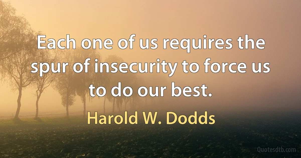 Each one of us requires the spur of insecurity to force us to do our best. (Harold W. Dodds)