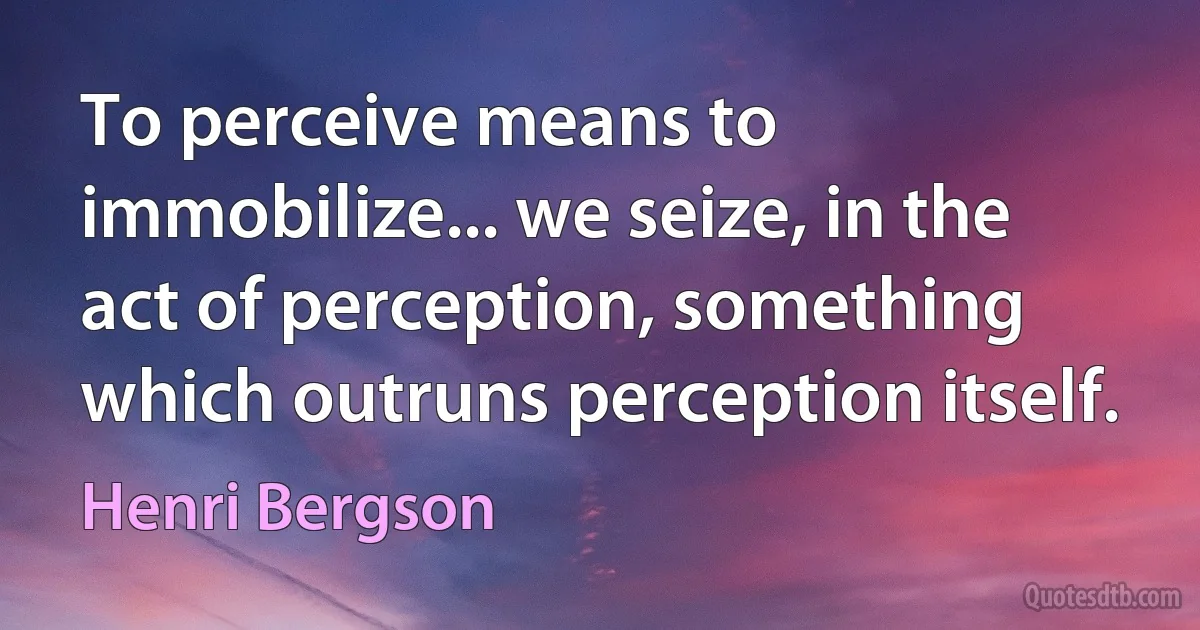 To perceive means to immobilize... we seize, in the act of perception, something which outruns perception itself. (Henri Bergson)